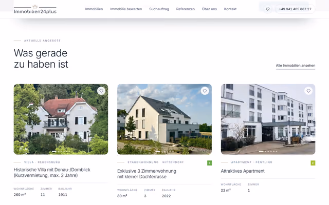 Website für Immobilien24plus – Immobilienmakler in Regensburg, Ausschnitt 2