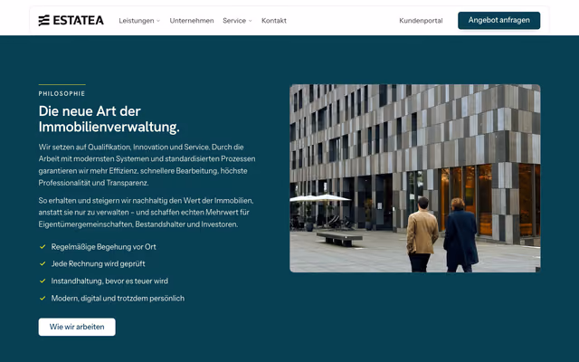 Website für ESTATEA – Hausverwaltung in Regensburg & München, Ausschnitt 2