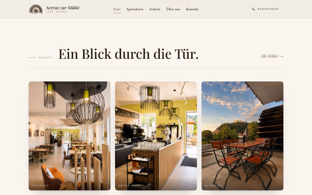 Website für Café Servus zur Mühle – Café & Bistro in Kallmünz, Ausschnitt 2