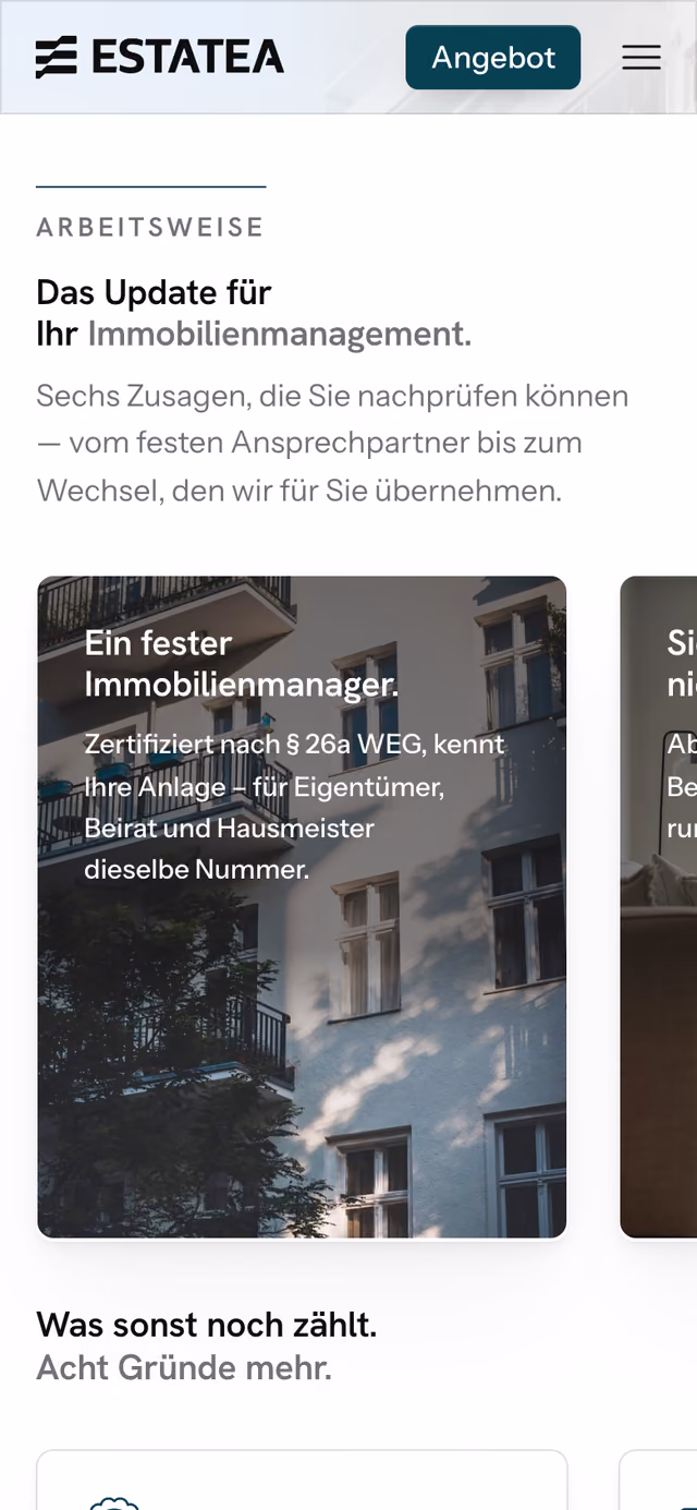 Die Website von ESTATEA am Telefon, Ausschnitt 2