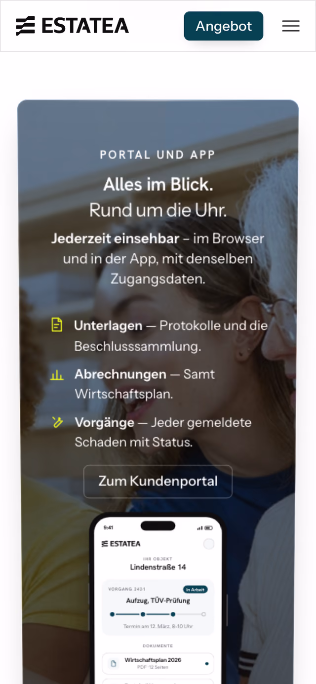 Die Website von ESTATEA am Telefon, Ausschnitt 4