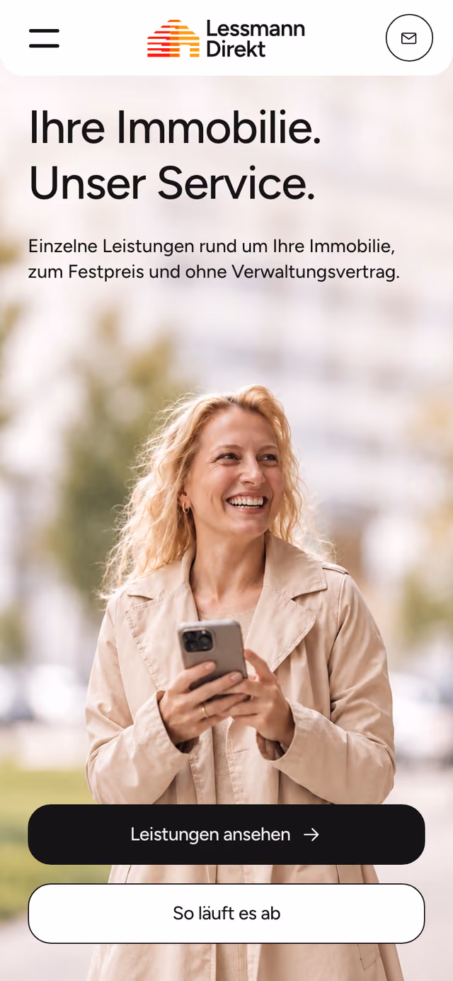 Die Website von Lessmann Direkt am Telefon, Ausschnitt 1