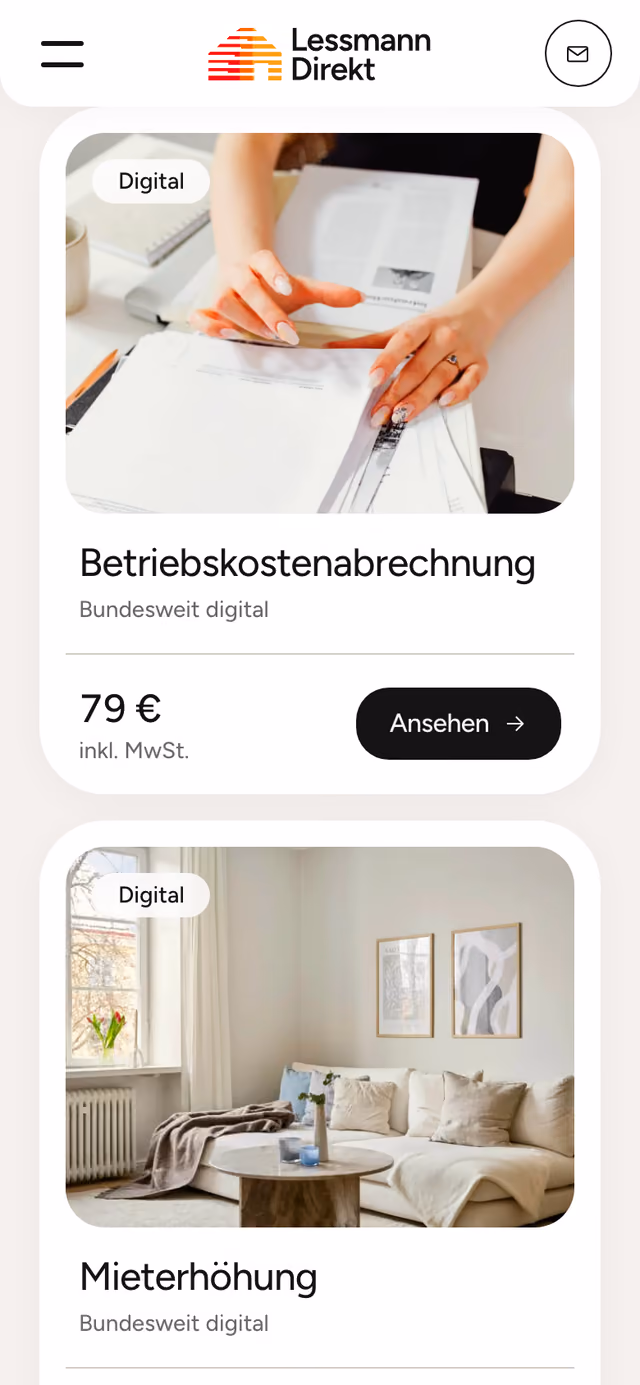 Die Website von Lessmann Direkt am Telefon, Ausschnitt 2