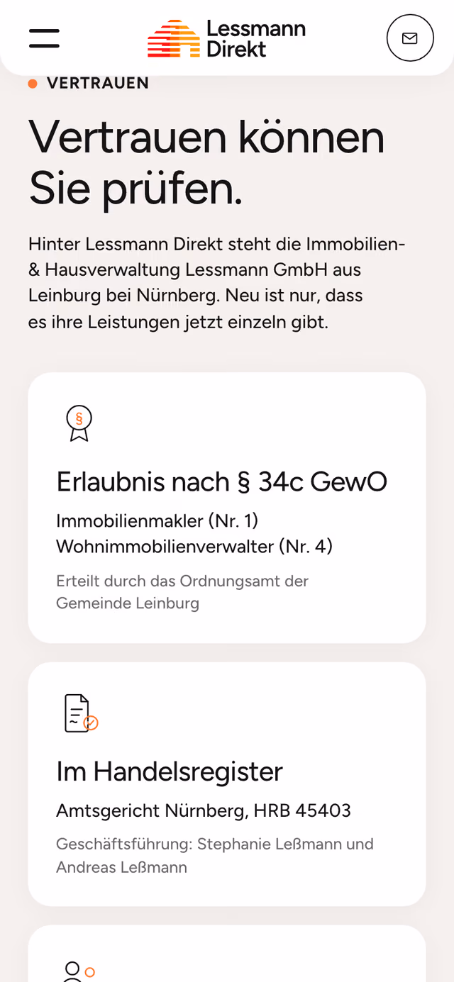 Die Website von Lessmann Direkt am Telefon, Ausschnitt 3
