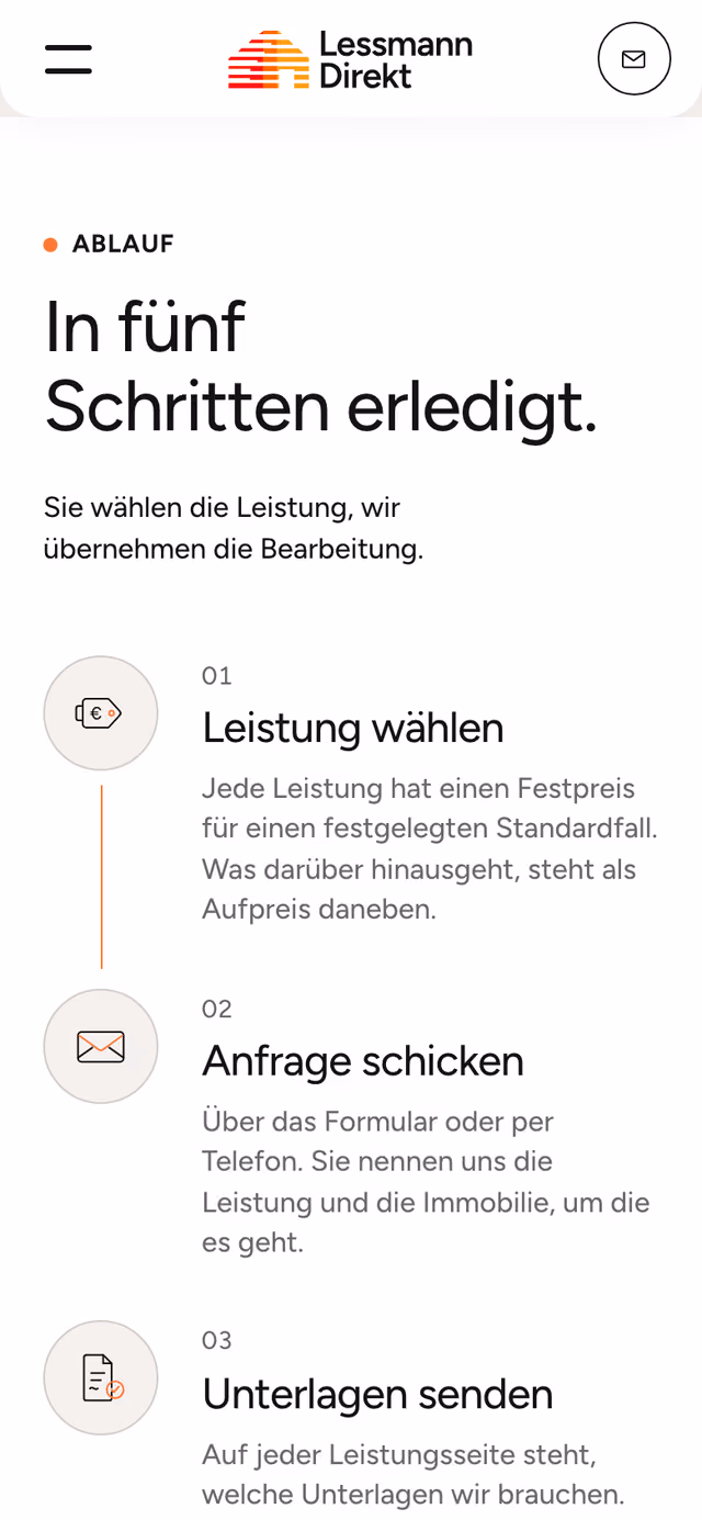 Die Website von Lessmann Direkt am Telefon, Ausschnitt 4