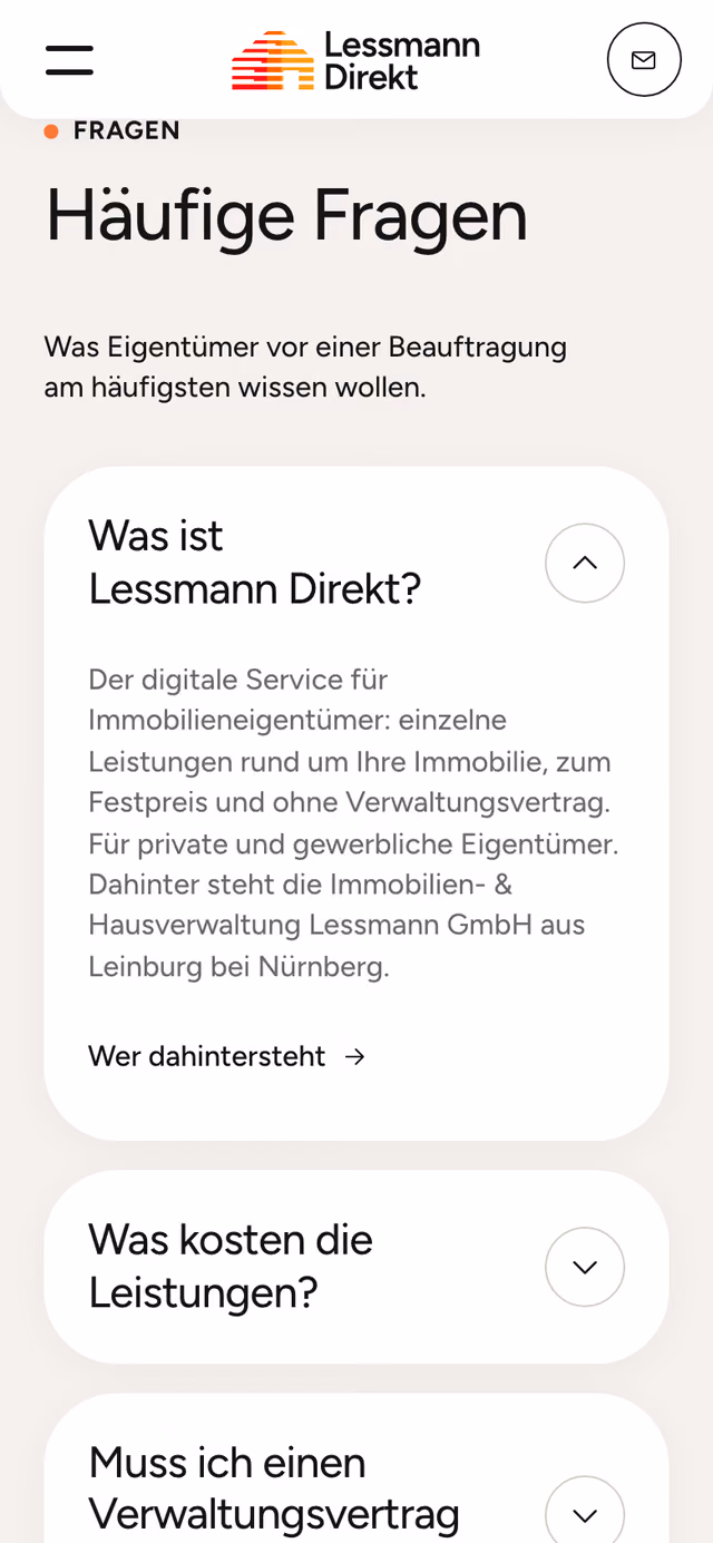 Die Website von Lessmann Direkt am Telefon, Ausschnitt 5