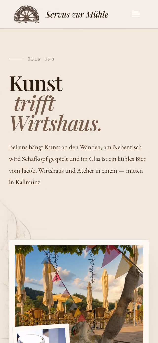 Die Website von Café Servus zur Mühle am Telefon, Ausschnitt 4