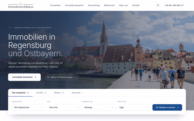 Website für Immobilien24plus – Immobilienmakler in Regensburg, Ausschnitt 1